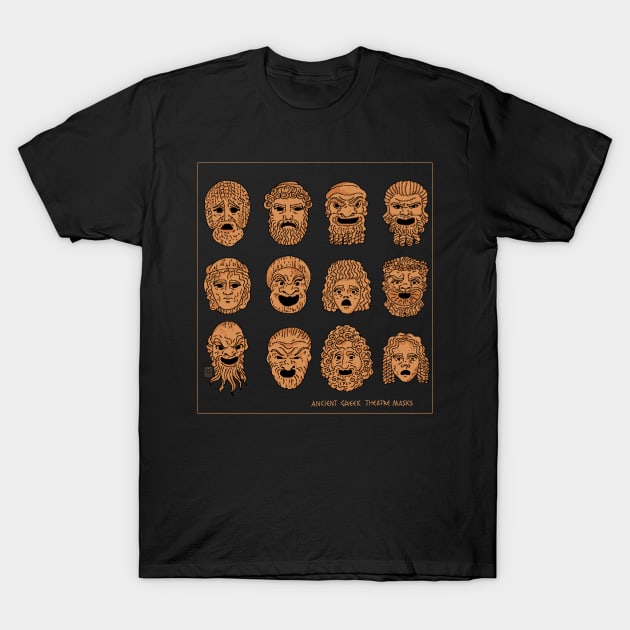 Ancient Greek Theatre Masks T-Shirt by artistfuly